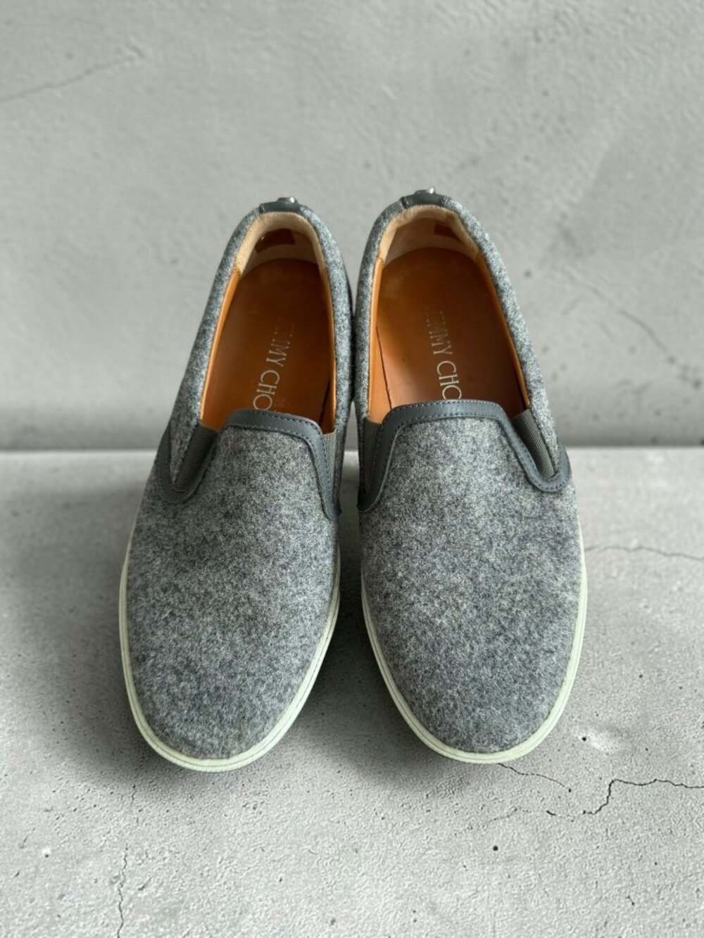JIMMY CHOO Gray Wool Slip On Sneakers Size 35.5 / US 5.5